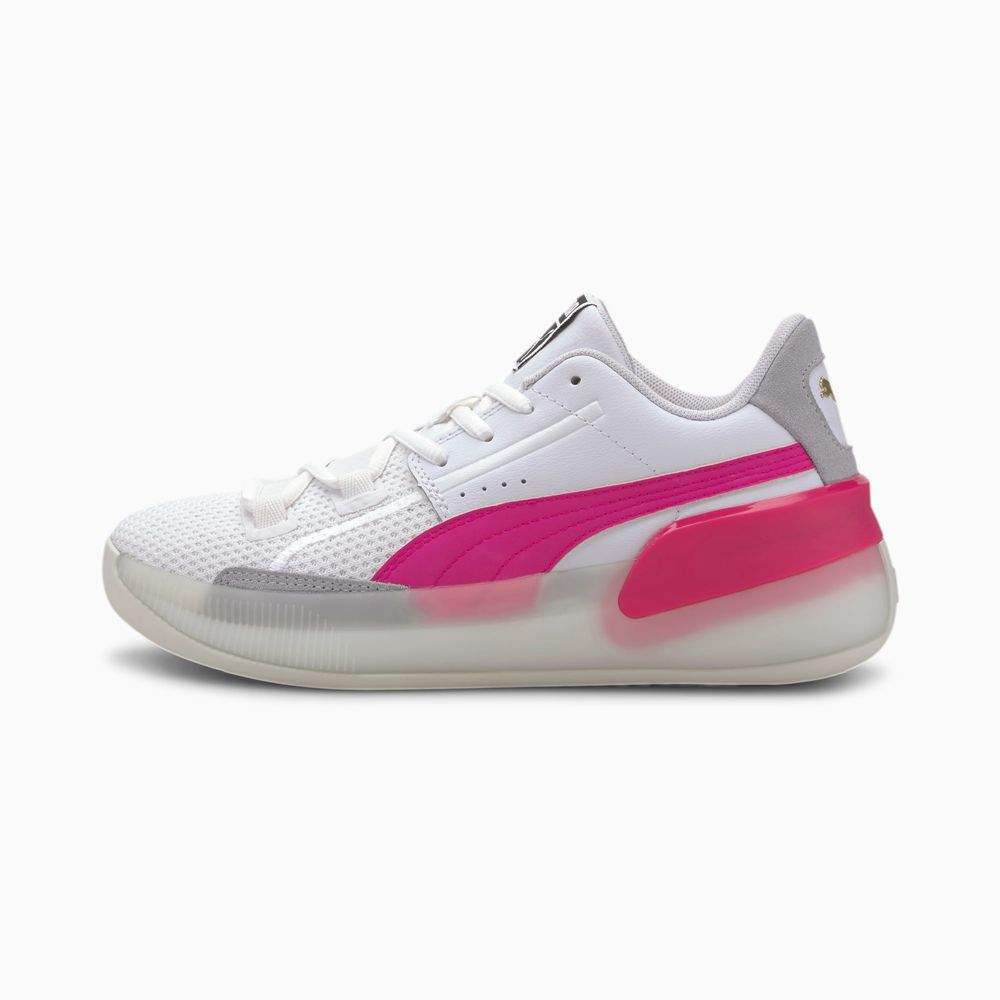 Puma Clyde Hardwood Lány Kosárlabda Cipő - Fehér/Rózsaszín ( Hungary - BWLSZ7962 )